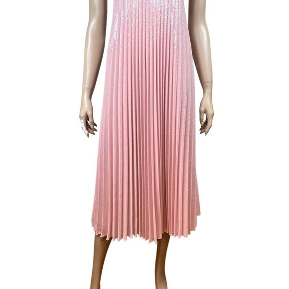 Zara Woman Pink Sequin Pleated Midi Dress Size S (043) - Picture 4 of 12